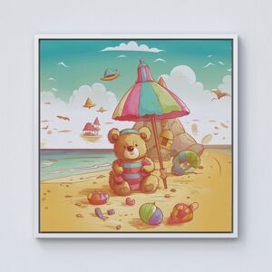 Warren Reed - Designer Lucky Teddy Bear On A Beach Holiday Framed Canvas in Off-White Size: W16" x H16" Off-White W16" x H16" Warren Reed - Designer Lucky Teddy Bear On A Beach Holiday Framed Canvas in Off-White Size: W16" x H16" Off-White W16" x H16"
