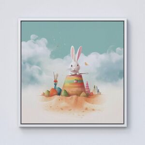 Warren Reed - Designer White Rabbit On A Beach Holiday Framed Canvas in Off-White Size: W16" x H16" Off-White W16" x H16" Warren Reed - Designer White Rabbit On A Beach Holiday Framed Canvas in Off-White Size: W16" x H16" Off-White W16" x H16"