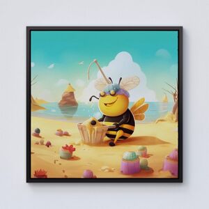 Warren Reed - Designer Bumblebee On A Beach Holiday Framed Canvas in Black Size: W16" x H16" Black W16" x H16" Warren Reed - Designer Bumblebee On A Beach Holiday Framed Canvas in Black Size: W16" x H16" Black W16" x H16"