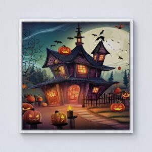 Warren Reed - Designer Spooky Halloween House Framed Canvas in Off-White Size: W30" x H30" Off-White W30" x H30" Warren Reed - Designer Spooky Halloween House Framed Canvas in Off-White Size: W30" x H30" Off-White W30" x H30"