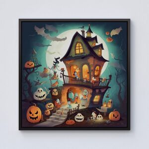 Warren Reed - Designer Illustrations A Whimsical Haunted House Framed Canvas in Black Size: W16" x H16" Black W16" x H16" Warren Reed - Designer Illustrations A Whimsical Haunted House Framed Canvas in Black Size: W16" x H16" Black W16" x H16"