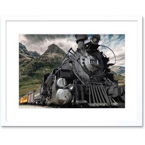 Artery8 Wall Art Print Old Steam Train Engine Mountains Framed in White Size: W7" x H9" White W7" x H9" Artery8 Wall Art Print Old Steam Train Engine Mountains Framed in White Size: W7" x H9" White W7" x H9"