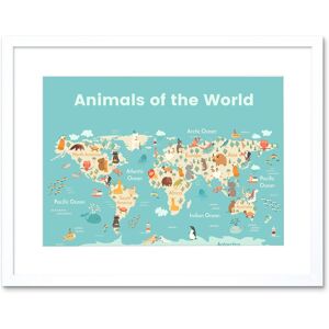 Artery8 Wall Art Print Animals of The World Map Art Framed 9x7 inch in White Size: W7" x H9" White W7" x H9" Artery8 Wall Art Print Animals of The World Map Art Framed 9x7 inch in White Size: W7" x H9" White W7" x H9"