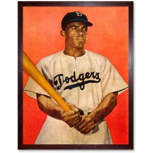 Artery8 Wall Art Print Vintage Portrait of Jackie Robinson with Baseball Bat Brooklyn Dodgers Uniform Sport Athlete Art Framed Size: W12" x H16" Brown W12" x H16" Artery8 Wall Art Print Vintage Portrait of Jackie Robinson with Baseball Bat Brooklyn Dodgers Uniform Sport Athlete Art Framed Size: W12" x H16" Brown W12" x H16"