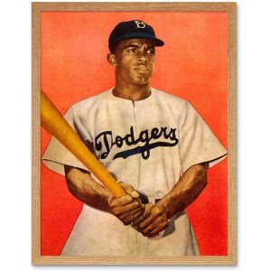 Artery8 Wall Art Print Vintage Portrait of Jackie Robinson with Baseball Bat Brooklyn Dodgers Uniform Sport Athlete Art Framed Size: W12" x H16" Light Oak W12" x H16" Artery8 Wall Art Print Vintage Portrait of Jackie Robinson with Baseball Bat Brooklyn Dodgers Uniform Sport Athlete Art Framed Size: W12" x H16" Light Oak W12" x H16"