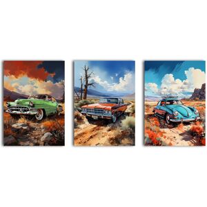 simpa Vintage Classic Cars 3 Panel Canvas Wall Art Multicolor simpa Vintage Classic Cars 3 Panel Canvas Wall Art Multicolor