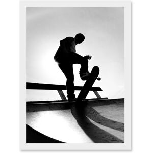 Artery8 Photography Sport Skateboarding Skater Silhouette A4 Artwork Framed Wall Art Print in White White Artery8 Photography Sport Skateboarding Skater Silhouette A4 Artwork Framed Wall Art Print in White White