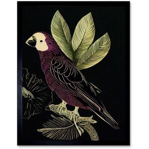 Artery8 Wall Art Print Burgundy Parrot Leaves Tree Branch on Black Vintage Linocut Art Framed Size: W12" x H16" Black W12" x H16" Artery8 Wall Art Print Burgundy Parrot Leaves Tree Branch on Black Vintage Linocut Art Framed Size: W12" x H16" Black W12" x H16"