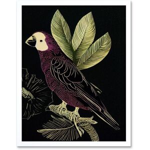 Artery8 Wall Art Print Burgundy Parrot Leaves Tree Branch on Black Vintage Linocut Art Framed in White Size: W12" x H16" White W12" x H16" Artery8 Wall Art Print Burgundy Parrot Leaves Tree Branch on Black Vintage Linocut Art Framed in White Size: W12" x H16" White W12" x H16"