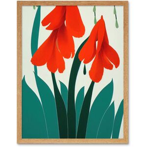 Artery8 Wall Art Print Modern Abstract Crimson Red Bloom Wild Flowers Teal Leaves on White Art Framed in Light Oak Size: W12" x H16" Light Oak W12" x H16" Artery8 Wall Art Print Modern Abstract Crimson Red Bloom Wild Flowers Teal Leaves on White Art Framed in Light Oak Size: W12" x H16" Light Oak W12" x H16"