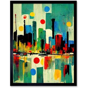 Artery8 Wall Art Print Abstract Bright Midcentury Style Colourful Cityscape Skyline Painting Blue Red Yellow Pink Green Art Framed Black W12" x H16" Artery8 Wall Art Print Abstract Bright Midcentury Style Colourful Cityscape Skyline Painting Blue Red Yellow Pink Green Art Framed Black W12" x H16"