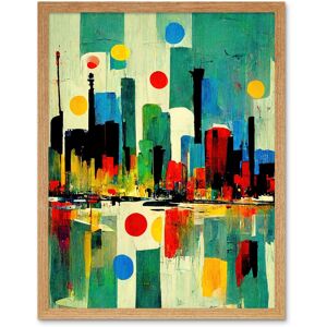 Artery8 Wall Art Print Abstract Bright Midcentury Style Colourful Cityscape Skyline Painting Blue Red Yellow Pink Green Art Framed Light Oak W12" x H16" Artery8 Wall Art Print Abstract Bright Midcentury Style Colourful Cityscape Skyline Painting Blue Red Yellow Pink Green Art Framed Light Oak W12" x H16"