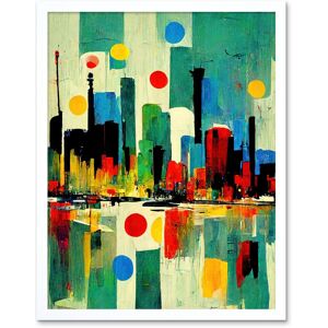 Artery8 Wall Art Print Abstract Bright Midcentury Style Colourful Cityscape Skyline Painting Blue Red Yellow Pink Green Art Framed White W12" x H16" Artery8 Wall Art Print Abstract Bright Midcentury Style Colourful Cityscape Skyline Painting Blue Red Yellow Pink Green Art Framed White W12" x H16"