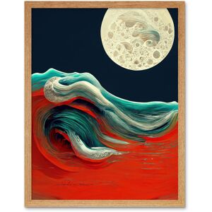 Artery8 Wall Art Print Full Moon on Red Ocean Waves Swirl Abstract Painting Art Framed in Light Oak Size: W12" x H16" Light Oak W12" x H16" Artery8 Wall Art Print Full Moon on Red Ocean Waves Swirl Abstract Painting Art Framed in Light Oak Size: W12" x H16" Light Oak W12" x H16"