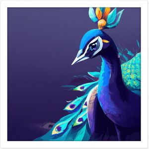 Artery8 Wall Art Print Peacock Peafowl Navy Blue Bird Nature Modern Contemporary Watercolour Painting Square Framed Picture 16X16 Inch White W16" x H16" Artery8 Wall Art Print Peacock Peafowl Navy Blue Bird Nature Modern Contemporary Watercolour Painting Square Framed Picture 16X16 Inch White W16" x H16"