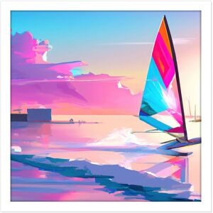 Artery8 Wall Art Print Pink Skies Seascape Windsurfer Windsurfing Bright Vibrant Watercolour Sport Square Framed Picture 16X16 Inch White W16" x H16" Artery8 Wall Art Print Pink Skies Seascape Windsurfer Windsurfing Bright Vibrant Watercolour Sport Square Framed Picture 16X16 Inch White W16" x H16"
