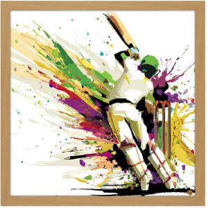 Artery8 Wall Art Print Sports in Motion Cricket Batsman Splatter Style Painting Square Framed Picture 16X16 Inch in Light Oak Size: W16" x H16" Light Oak W16" x H16" Artery8 Wall Art Print Sports in Motion Cricket Batsman Splatter Style Painting Square Framed Picture 16X16 Inch in Light Oak Size: W16" x H16" Light Oak W16" x H16"