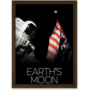 Artery8 NASA Our Solar System Moon Apollo 17 Moonwalk American Flag Artwork Framed Wall Art Print A4 in Brown Brown Artery8 NASA Our Solar System Moon Apollo 17 Moonwalk American Flag Artwork Framed Wall Art Print A4 in Brown Brown