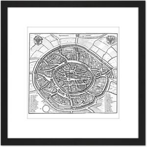 Artery8 Map Antique Merian 1647 Aachen City Plan Old Replica 8X8 Inch Square Wooden Framed Wall Art Print Picture with Mount in Black Black Artery8 Map Antique Merian 1647 Aachen City Plan Old Replica 8X8 Inch Square Wooden Framed Wall Art Print Picture with Mount in Black Black