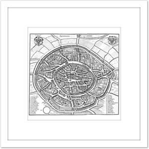 Artery8 Map Antique Merian 1647 Aachen City Plan Old Replica 8X8 Inch Square Wooden Framed Wall Art Print Picture with Mount in White White Artery8 Map Antique Merian 1647 Aachen City Plan Old Replica 8X8 Inch Square Wooden Framed Wall Art Print Picture with Mount in White White