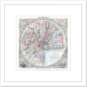 Artery8 Map 1879 Colton Thirty Three Miles Around New York City 8X8 Inch Square Wooden Framed Wall Art Print Picture with Mount in White White Artery8 Map 1879 Colton Thirty Three Miles Around New York City 8X8 Inch Square Wooden Framed Wall Art Print Picture with Mount in White White