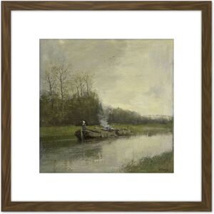 Artery8 Anton Mauve Trekvaart River Boat Painting 8X8 Inch Square Wooden Framed Wall Art Print Picture with Mount in Brown Brown Artery8 Anton Mauve Trekvaart River Boat Painting 8X8 Inch Square Wooden Framed Wall Art Print Picture with Mount in Brown Brown
