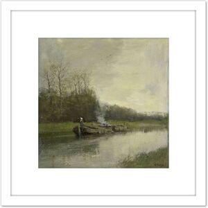 Artery8 Anton Mauve Trekvaart River Boat Painting 8X8 Inch Square Wooden Framed Wall Art Print Picture with Mount in White White Artery8 Anton Mauve Trekvaart River Boat Painting 8X8 Inch Square Wooden Framed Wall Art Print Picture with Mount in White White