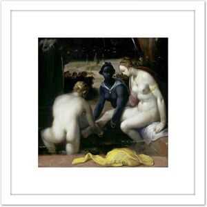 Artery8 Van Haarlem Bathsheba At Her Toilet Painting 8X8 Inch Square Wooden Framed Wall Art Print Picture with Mount in White White Artery8 Van Haarlem Bathsheba At Her Toilet Painting 8X8 Inch Square Wooden Framed Wall Art Print Picture with Mount in White White
