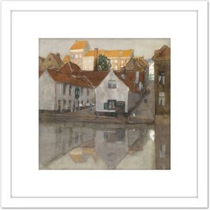 Artery8 Breitner Achterbuurt In Gent House River Painting 8X8 Inch Square Wooden Framed Wall Art Print Picture with Mount in White White Artery8 Breitner Achterbuurt In Gent House River Painting 8X8 Inch Square Wooden Framed Wall Art Print Picture with Mount in White White