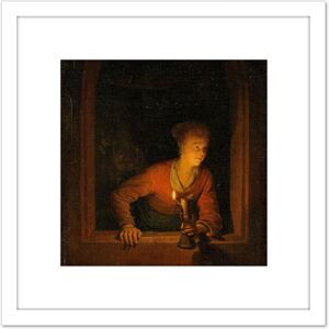 Artery8 Gerard Dou With Oil Lamp At Window Painting 8X8 Inch Square Wooden Framed Wall Art Print Picture with Mount in White White Artery8 Gerard Dou With Oil Lamp At Window Painting 8X8 Inch Square Wooden Framed Wall Art Print Picture with Mount in White White