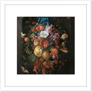 Artery8 De Heem Still Life Festoon Of Fruit & Flowers 8X8 Inch Square Wooden Framed Wall Art Print Picture with Mount in White White Artery8 De Heem Still Life Festoon Of Fruit & Flowers 8X8 Inch Square Wooden Framed Wall Art Print Picture with Mount in White White