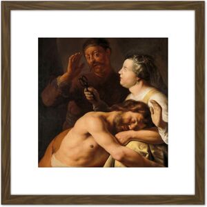 Artery8 Jan Lievens Samson & Delilah Bible Paitning 8X8 Inch Square Wooden Framed Wall Art Print Picture with Mount in Brown Brown Artery8 Jan Lievens Samson & Delilah Bible Paitning 8X8 Inch Square Wooden Framed Wall Art Print Picture with Mount in Brown Brown