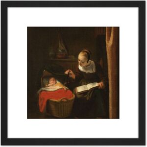 Artery8 Nicolaes Maes Young Woman Cradle Child Painting 8X8 Inch Square Wooden Framed Wall Art Print Picture with Mount in Black Black Artery8 Nicolaes Maes Young Woman Cradle Child Painting 8X8 Inch Square Wooden Framed Wall Art Print Picture with Mount in Black Black