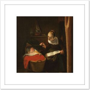 Artery8 Nicolaes Maes Young Woman Cradle Child Painting 8X8 Inch Square Wooden Framed Wall Art Print Picture with Mount in White White Artery8 Nicolaes Maes Young Woman Cradle Child Painting 8X8 Inch Square Wooden Framed Wall Art Print Picture with Mount in White White