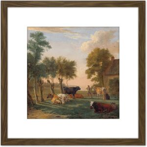 Artery8 Paul Gabriel Cows In A Meadow Near A Farm Painting 8X8 Inch Square Wooden Framed Wall Art Print Picture with Mount in Brown Brown Artery8 Paul Gabriel Cows In A Meadow Near A Farm Painting 8X8 Inch Square Wooden Framed Wall Art Print Picture with Mount in Brown Brown
