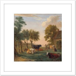 Artery8 Paul Gabriel Cows In A Meadow Near A Farm Painting 8X8 Inch Square Wooden Framed Wall Art Print Picture with Mount in White White Artery8 Paul Gabriel Cows In A Meadow Near A Farm Painting 8X8 Inch Square Wooden Framed Wall Art Print Picture with Mount in White White