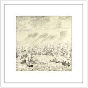 Artery8 Van De Velde Sea Battle Of Terheide Ships Painting 8X8 Inch Square Wooden Framed Wall Art Print Picture with Mount in White White Artery8 Van De Velde Sea Battle Of Terheide Ships Painting 8X8 Inch Square Wooden Framed Wall Art Print Picture with Mount in White White