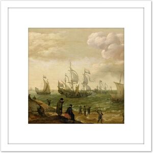 Artery8 Willaerts Ships Along The Shore Painting 8X8 Inch Square Wooden Framed Wall Art Print Picture with Mount in White White Artery8 Willaerts Ships Along The Shore Painting 8X8 Inch Square Wooden Framed Wall Art Print Picture with Mount in White White