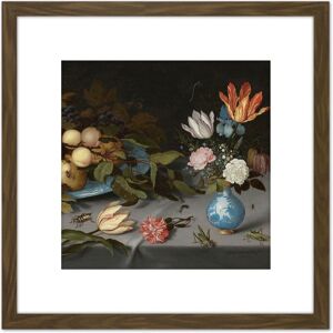 Artery8 Van Der Ast Still Life Fruit Flowers Painting 8X8 Inch Square Wooden Framed Wall Art Print Picture with Mount in Brown Brown Artery8 Van Der Ast Still Life Fruit Flowers Painting 8X8 Inch Square Wooden Framed Wall Art Print Picture with Mount in Brown Brown