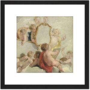 Artery8 De Wit Putti With Mirrors Cherub Babies Painting 8X8 Inch Square Wooden Framed Wall Art Print Picture with Mount in Black Black Artery8 De Wit Putti With Mirrors Cherub Babies Painting 8X8 Inch Square Wooden Framed Wall Art Print Picture with Mount in Black Black