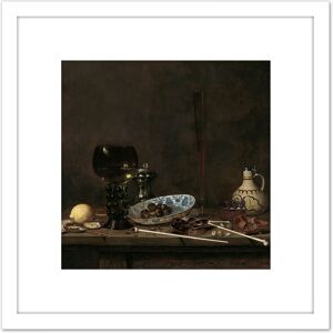 Artery8 Van De Velde Still Life Flute Glass Jug Painting 8X8 Inch Square Wooden Framed Wall Art Print Picture with Mount in White White Artery8 Van De Velde Still Life Flute Glass Jug Painting 8X8 Inch Square Wooden Framed Wall Art Print Picture with Mount in White White