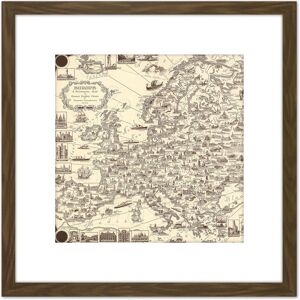 Artery8 1938 Ernest Dudley Chase Pictorial Map Of Europe 8X8 Inch Square Wooden Framed Wall Art Print Picture with Mount in Brown Brown Artery8 1938 Ernest Dudley Chase Pictorial Map Of Europe 8X8 Inch Square Wooden Framed Wall Art Print Picture with Mount in Brown Brown