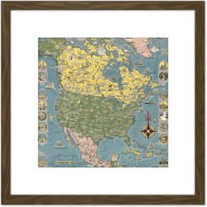 Artery8 1945 Ernest Dudley Chase Pictorial Map North America 8X8 Inch Square Wooden Framed Wall Art Print Picture with Mount in Brown Brown Artery8 1945 Ernest Dudley Chase Pictorial Map North America 8X8 Inch Square Wooden Framed Wall Art Print Picture with Mount in Brown Brown