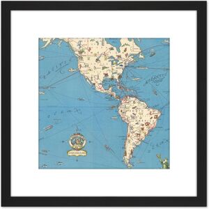 Artery8 1950 New York Pictorial Map Shrinking Time Distance 8X8 Inch Square Wooden Framed Wall Art Print Picture with Mount in Black Black Artery8 1950 New York Pictorial Map Shrinking Time Distance 8X8 Inch Square Wooden Framed Wall Art Print Picture with Mount in Black Black