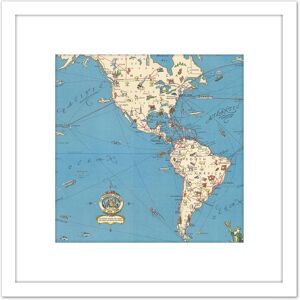 Artery8 1950 New York Pictorial Map Shrinking Time Distance 8X8 Inch Square Wooden Framed Wall Art Print Picture with Mount in White White Artery8 1950 New York Pictorial Map Shrinking Time Distance 8X8 Inch Square Wooden Framed Wall Art Print Picture with Mount in White White