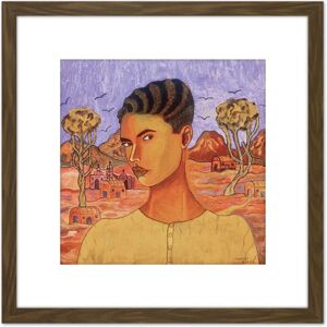 Artery8 Angel Abraham Self Portrait Naive Style Painting 8X8 Inch Square Wooden Framed Wall Art Print Picture with Mount in Brown Brown Artery8 Angel Abraham Self Portrait Naive Style Painting 8X8 Inch Square Wooden Framed Wall Art Print Picture with Mount in Brown Brown