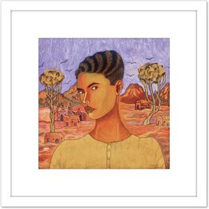 Artery8 Angel Abraham Self Portrait Naive Style Painting 8X8 Inch Square Wooden Framed Wall Art Print Picture with Mount in White White Artery8 Angel Abraham Self Portrait Naive Style Painting 8X8 Inch Square Wooden Framed Wall Art Print Picture with Mount in White White