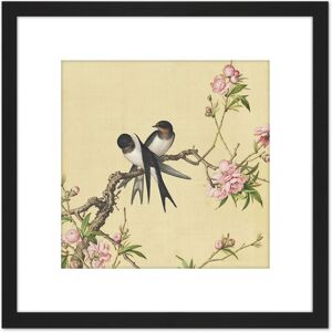 Artery8 Castiglione Peach Blossom Birds Painting 8X8 Inch Square Wooden Framed Wall Art Print Picture with Mount in Black Black Artery8 Castiglione Peach Blossom Birds Painting 8X8 Inch Square Wooden Framed Wall Art Print Picture with Mount in Black Black