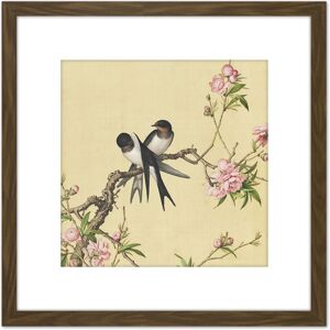 Artery8 Castiglione Peach Blossom Birds Painting 8X8 Inch Square Wooden Framed Wall Art Print Picture with Mount in Brown Brown Artery8 Castiglione Peach Blossom Birds Painting 8X8 Inch Square Wooden Framed Wall Art Print Picture with Mount in Brown Brown