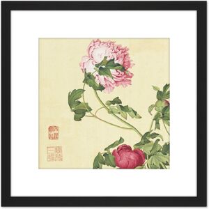 Artery8 Castiglione Peonies Flower Plant Painting 8X8 Inch Square Wooden Framed Wall Art Print Picture with Mount in Black Black Artery8 Castiglione Peonies Flower Plant Painting 8X8 Inch Square Wooden Framed Wall Art Print Picture with Mount in Black Black